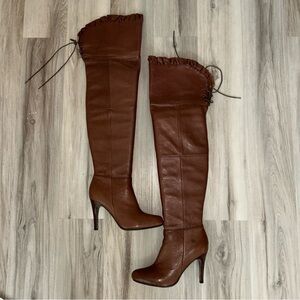 Report Brown Over-the-Knee lace up back boots